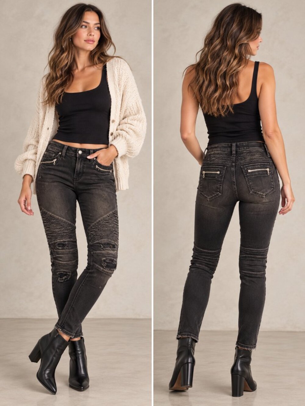 Rock Revival Nelrose S200 Faded Black Moto Distressed Skinny Jeans Size 28